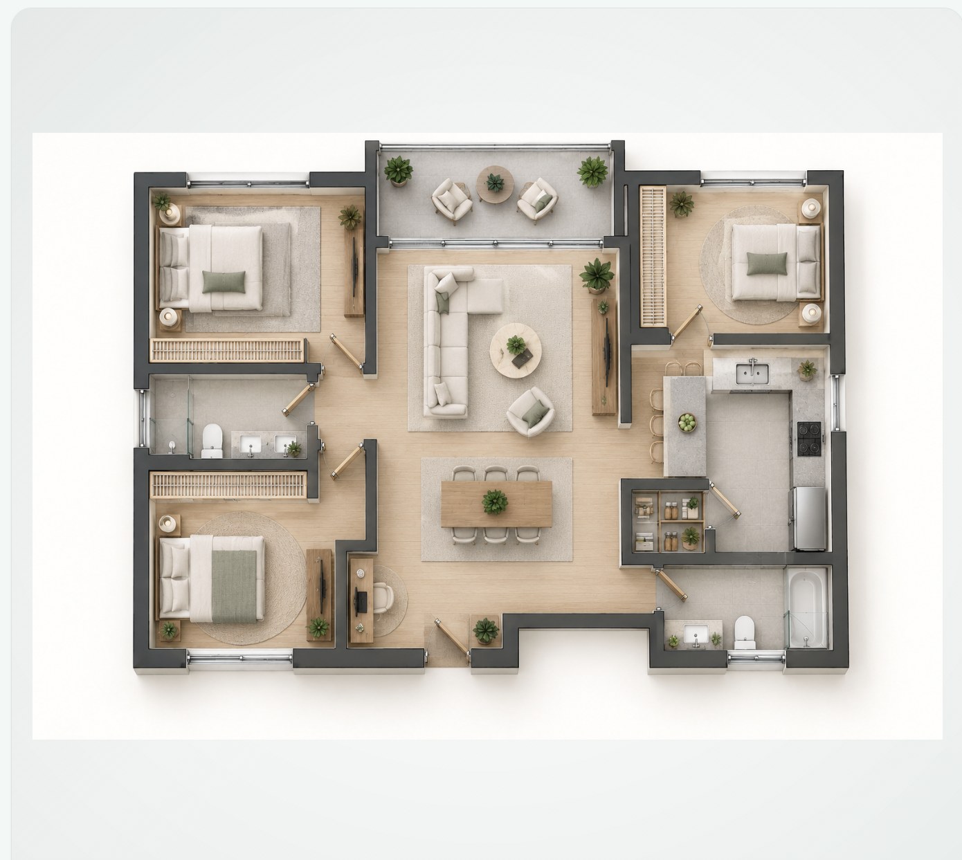 Planta humanizada de um apartamento na Domod